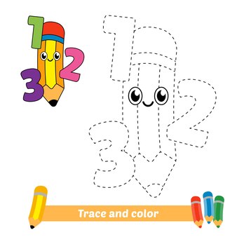Śledzenie i kolorowanie dla dzieci, ołówek z wektorem liczbowym