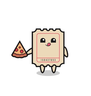 Śliczna kreskówka biletowa jedzenie pizzy, ładny styl na koszulkę, naklejkę, element logo