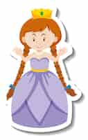 Bezpłatny wektor Śliczna księżniczka w fioletowej sukience naklejka z postacią z kreskówek