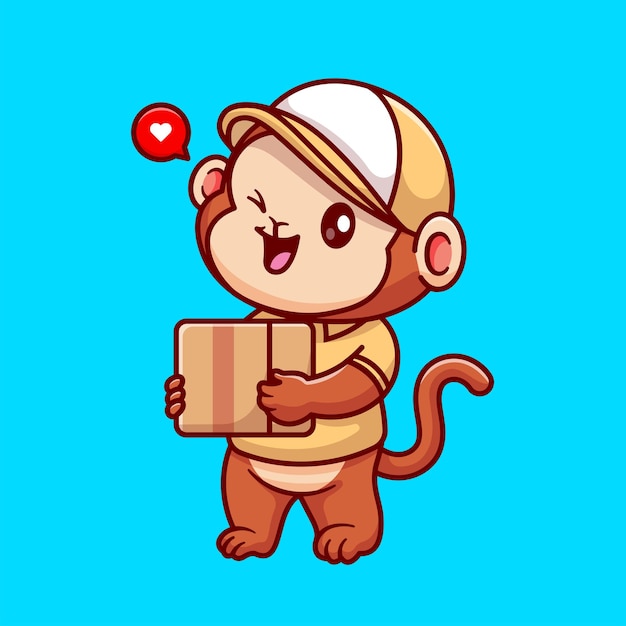 Bezpłatny wektor Śliczna małpa kurier wysyłka pakiet kreskówka wektor ikona ilustracja zawód zwierząt na białym tle