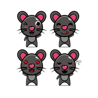 Śliczna mysz zestaw kolekcji wektor ilustracja mysz maskotka charakter płaski kreskówka