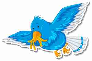Bezpłatny wektor Śliczna naklejka z kreskówkowym zwierzęciem z niebieskim ptakiem