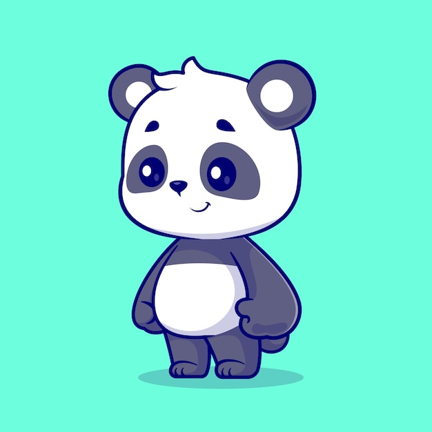 Śliczna Panda Stojąca Kreskówka Wektor Ikona Ilustracja Zwierzę Natura Ikona Koncepcja Na Białym Tle Premium