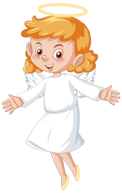 Bezpłatny wektor Śliczna postać z kreskówki anioła w białej sukni na białym tle