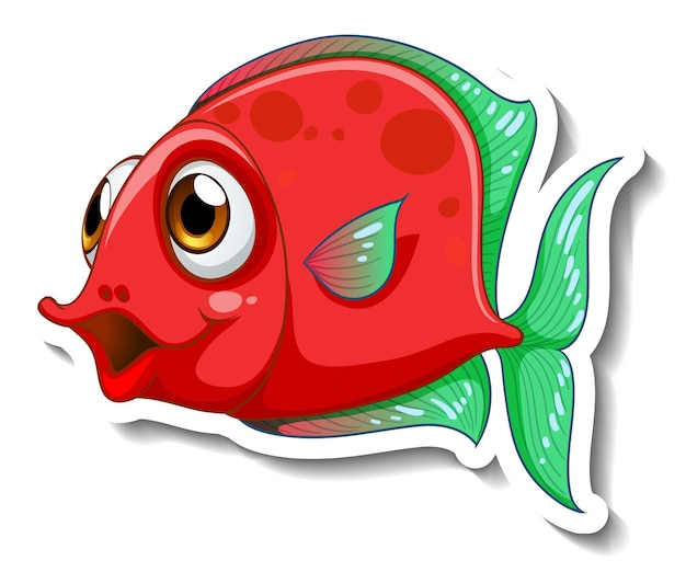 Bezpłatny wektor Śliczna ryba morska naklejka z kreskówkowym zwierzęciem