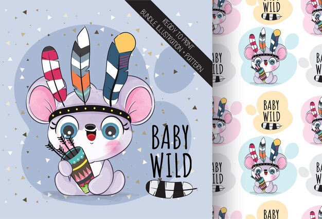 Śliczna zwierzęca ilustracja myszy bohoIlustracja tła