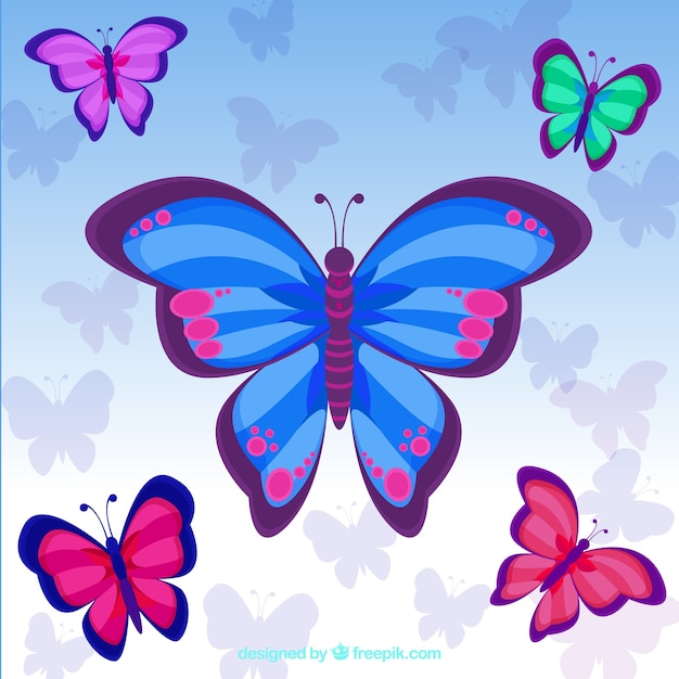 Bezpłatny wektor Śliczne tło z kolorowych motyli