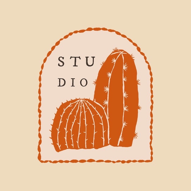 Śliczny Kaktus Studio Wektor Logo Na Beżowym Tle