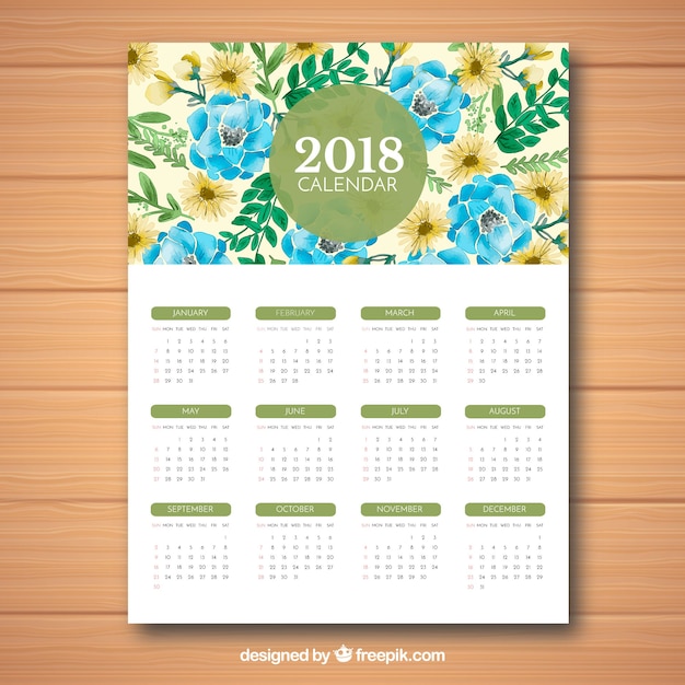 Bezpłatny wektor Śliczny kalendarz 2018