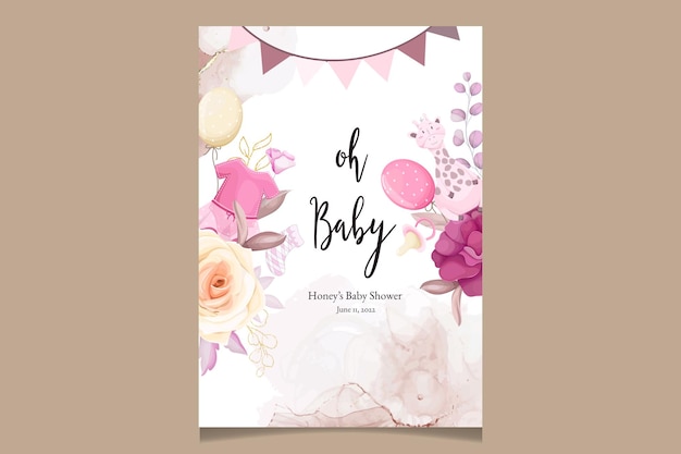 Bezpłatny wektor Śliczny szablon projektu baby shower ze słodkim kwiatowym