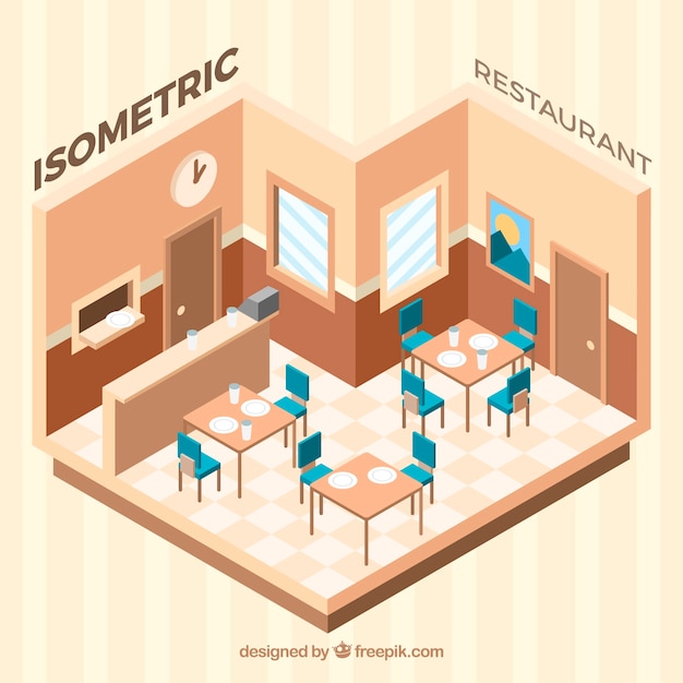 Bezpłatny wektor słodka izometryczna restauracja z jadalnią