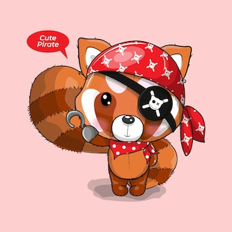 Słodka mała czerwona panda w kostiumie pirata