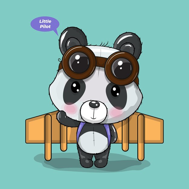 Słodka panda z kreskówek bawi się samolotem