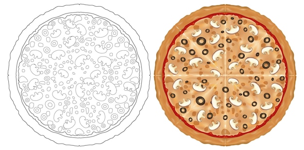 Bezpłatny wektor słodka pizza przed i po gotowaniu