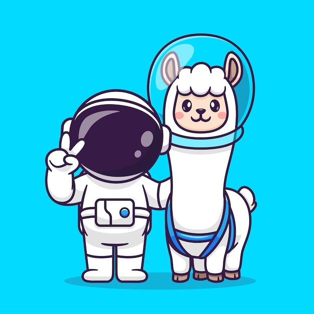 Słodki Astronauta Z Lamą Alpaką Astronauta Kreskówka Wektor Ikona Ilustracja Ikona Nauki O Zwierzętach