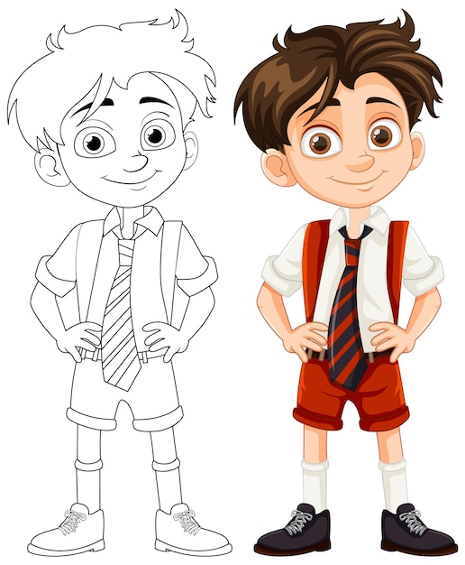 Bezpłatny wektor słodki chłopiec, postać z kreskówki w mundurze szkolnym