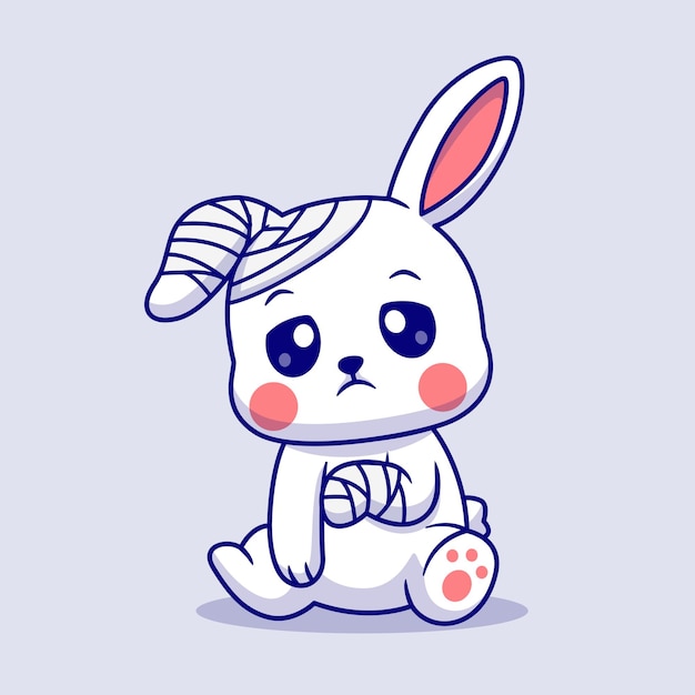 Bezpłatny wektor słodki królik zraniony chory z bandażem kreskówka wektorowa ikona ilustracja zwierzęta medyczne izolowane mieszkanie