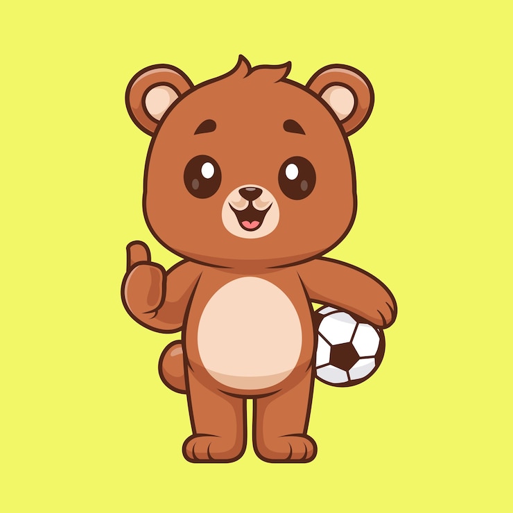 Bezpłatny plik Wektor słodki niedźwiedź grający w piłkę nożną wektorowy ikona kreskówki ilustracja ikona sportowa zwierząt izolowany płaski wektor