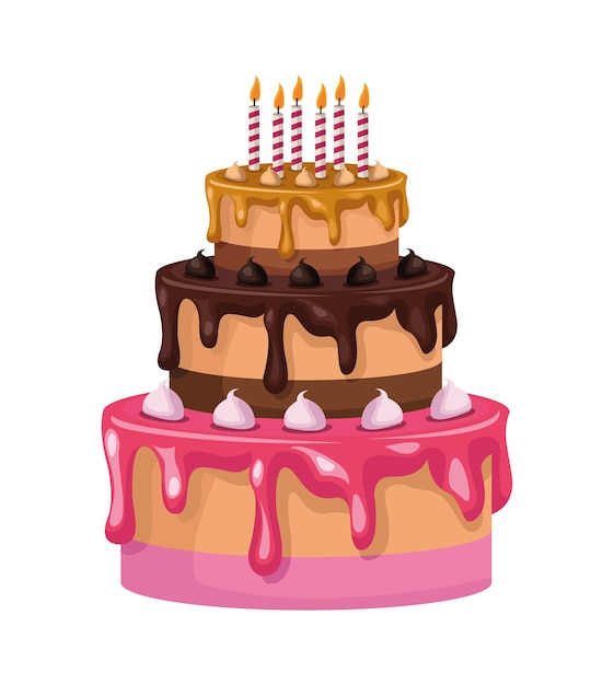Bezpłatny wektor słodki tort urodzinowy ze świeczkami
