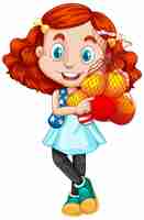 Bezpłatny wektor słodkie dziewczyny z rude włosy trzymając owoce w pozycji stojącej