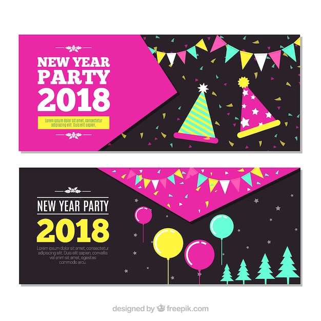Bezpłatny wektor słodkie i kolorowe nowy rok 2018 banery firmowe