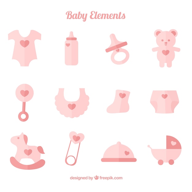 Bezpłatny wektor słodkie kolekcja akcesoriów niemowlęcych w pastelowych kolorach