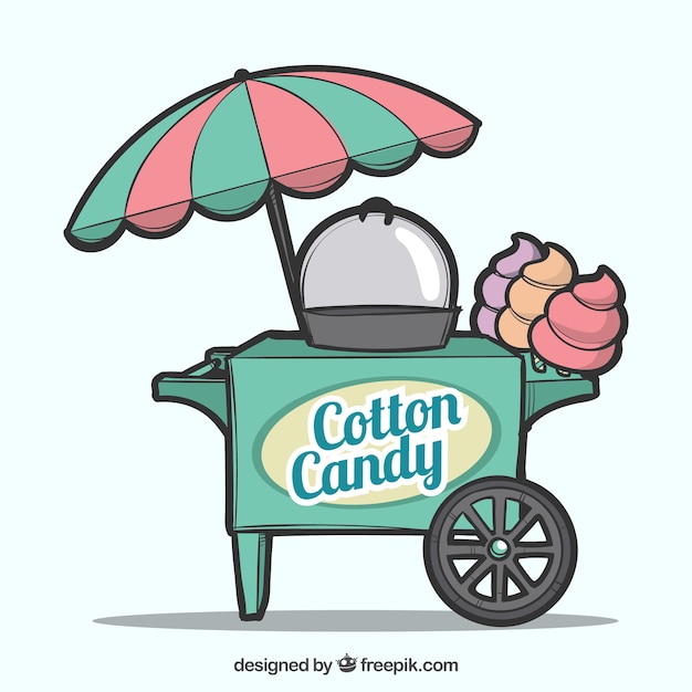 Bezpłatny wektor słodkie waty cukrowej koszyka z parasolką