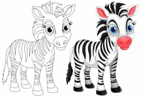 Bezpłatny wektor słodkie zwierzę kreskówki zebra i jego doodle kolorowanka