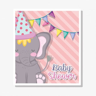 Słoń z banerem strony i kapelusz na baby shower