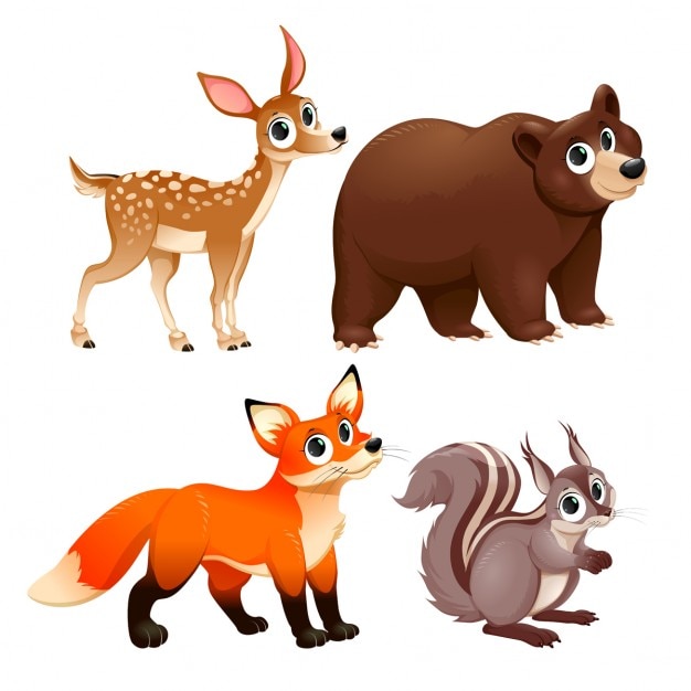Śmieszne Zwierzęta Z Drewna Deer Brunatny Lisy I Wiewiórki Wektor Cartoon Odizolowane Znaków