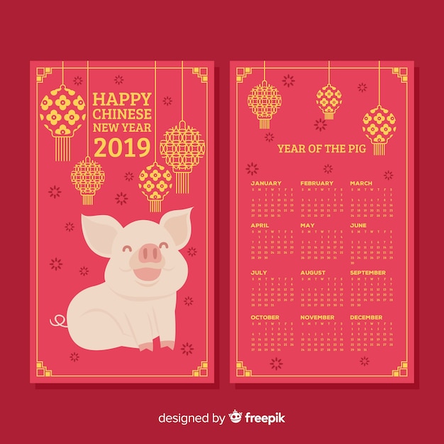Śmieszny świniowaty Chiński Nowy Rok Kalendarz