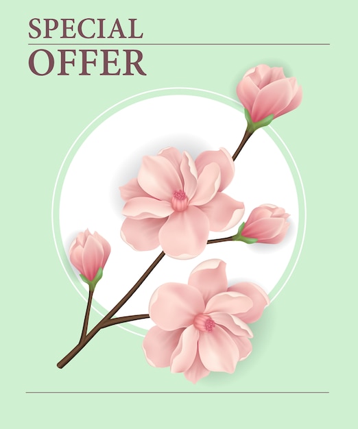 Specjalna Oferta Plakat Z Różową Kwitnącą Wiśniową Gałązką W Round Ramie