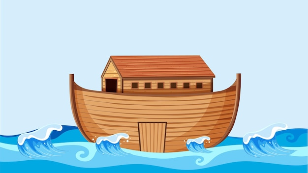 Bezpłatny wektor spokojna drewniana łódź pływająca w falach oceanu