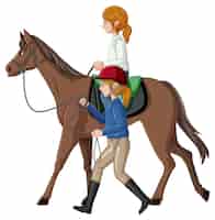 Bezpłatny wektor sport jeździecki z dziewczyną prowadzącą konia