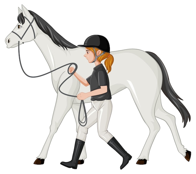 Bezpłatny wektor sport jeździecki z dziewczyną prowadzącą konia