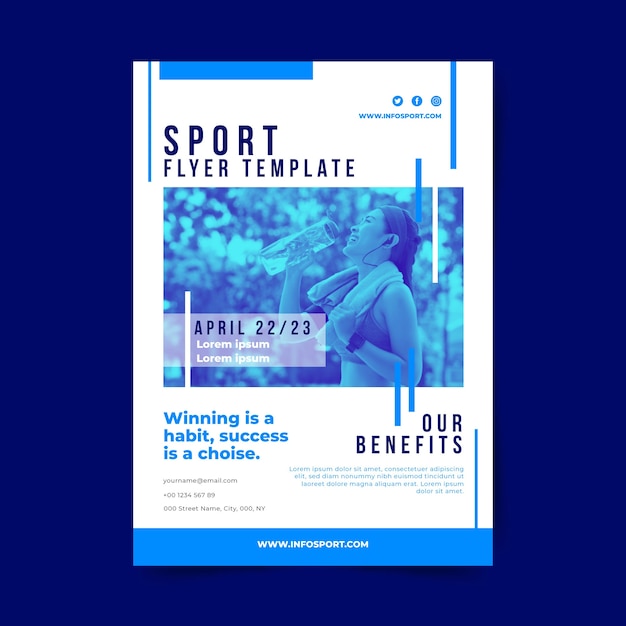 Bezpłatny wektor sport plakat szablon z wodą pitną kobiety