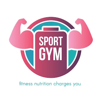 Sport siłownia napis projektowanie logo wektor. płaskie centrum fitness, koncepcja znaku sklepu zdrowego odżywiania