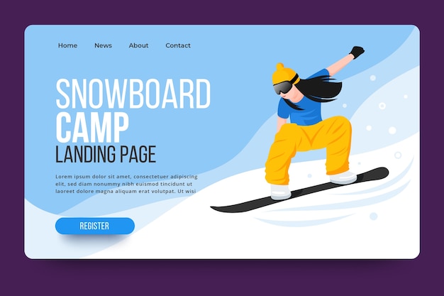 Sportowa Strona Docelowa Z Ilustrowanym Snowboardzistą