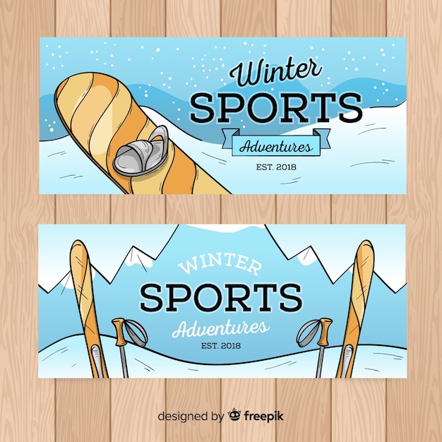 Sporty Zimowe Ręcznie Rysowane Baner