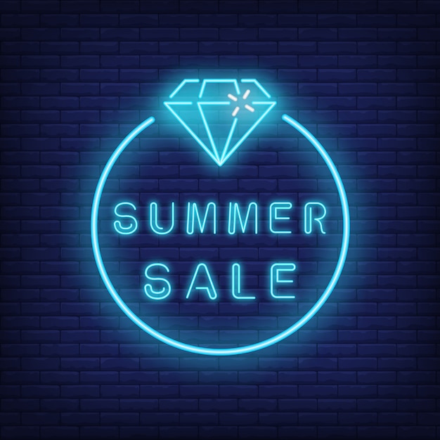 Sprzedaż Lato Neon Tekst I Diament W Kółko. Oferta Sezonowa Lub Reklama Sprzedażowa