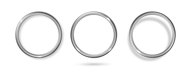 Bezpłatny wektor srebrny metalowy pierścionek na białym tle metalowe koło pusta ramka realistyczne obramowanie 3d z blaskiem połysku i efektem świetlnym