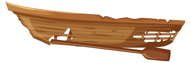 Stara drewniana zepsuta łódź na białym tle