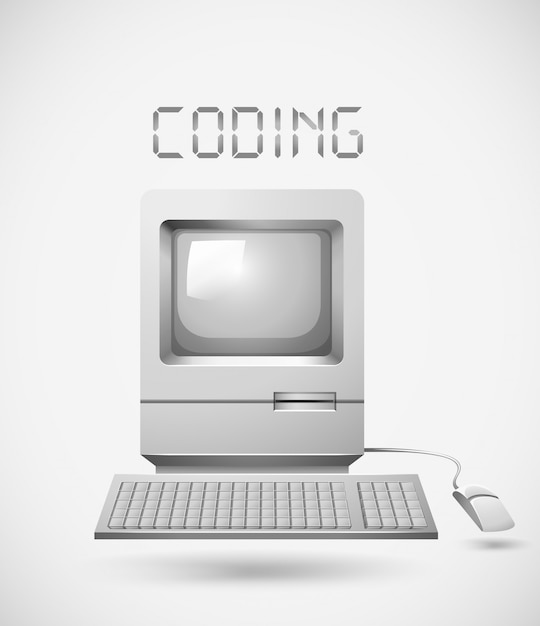Bezpłatny wektor staromodny komputer z kodowaniem słów