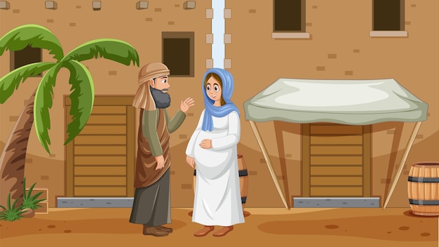 Bezpłatny wektor starożytna izraelska ilustracja kreskówkowa o narodzinach jezusa