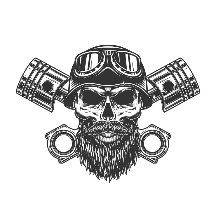 Bezpłatny plik Wektor starożytna monochromatyczna czaszka motocyklisty