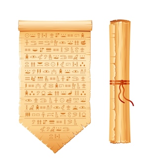 Starożytny egipski papirus zwój z hieroglifami stary zestaw papieru antyczna sztuka z egiptu