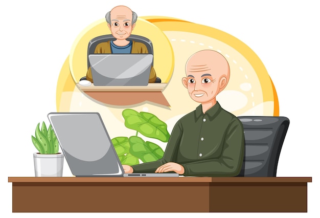 Bezpłatny wektor starszy mężczyzna za pomocą laptopa na biurku