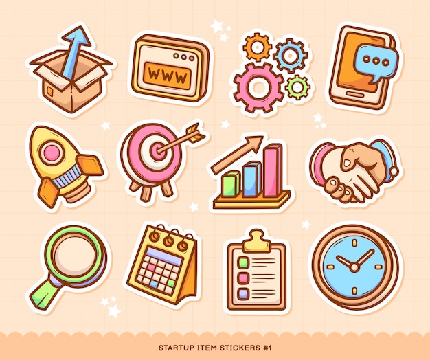 Startup Stickers Doodle Color Vector Collection