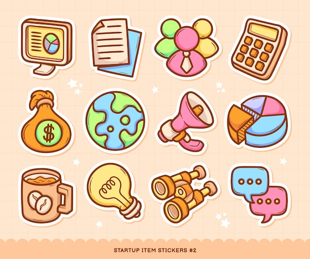 Startup Stickers Doodle Color Vector Collection