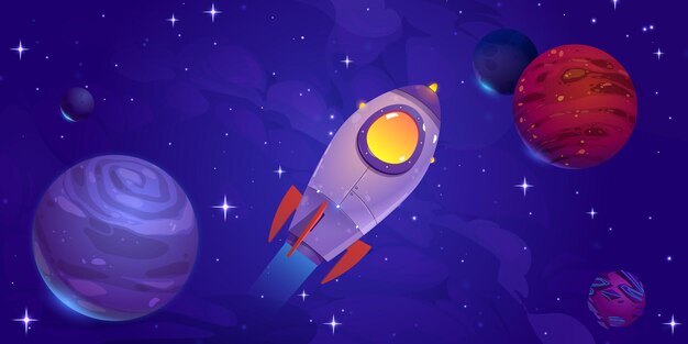 Statek kosmiczny latający w kosmosie z obcymi planetami